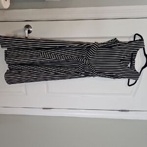 Calvin Klein Black and White Striped Maxi Dress